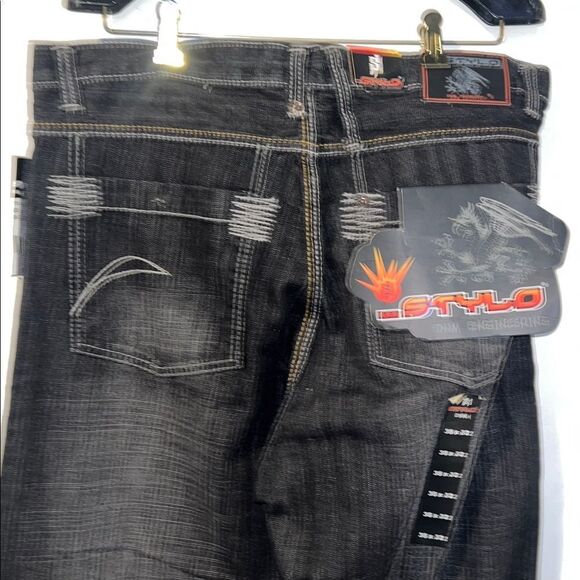 STYLO DNM Black Distressed Black Y2K Straight Leg Jeans- 36x32 NWT! - Picture 5 of 8